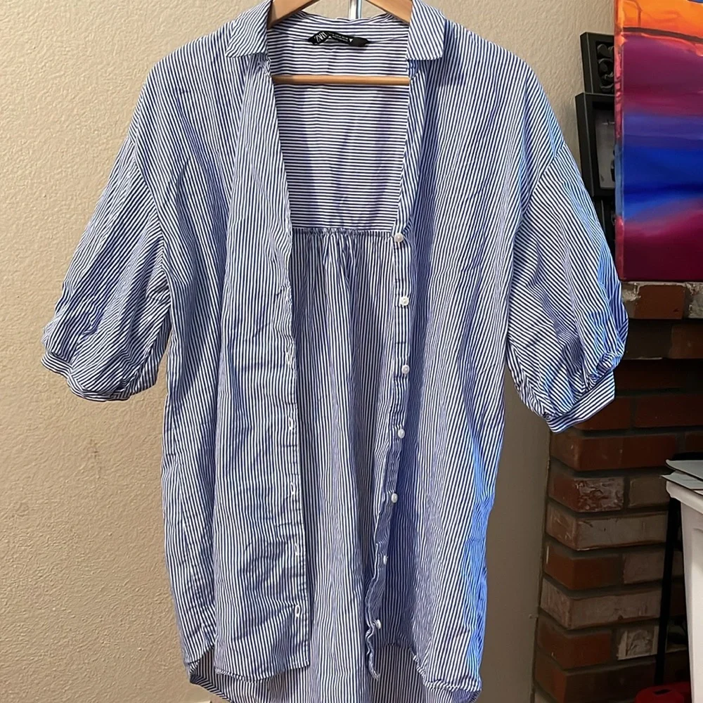 Zara puff sleeve button down shirt